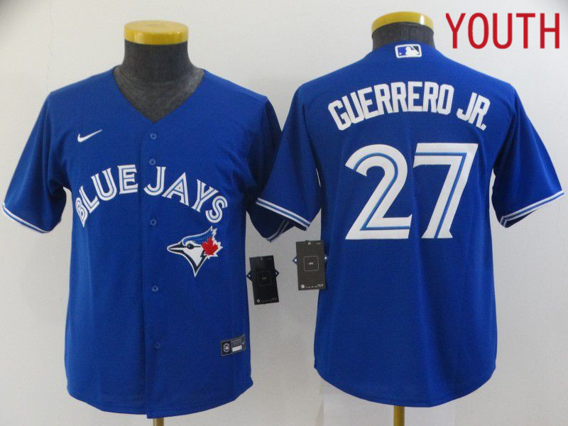 Youth Toronto Blue Jays 27 Guerrero jr Blue Game 2021 Nike MLB Jersey